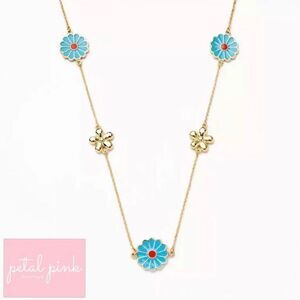 FABULOUS High-End Long Enamel Flower Necklace Blue Gold